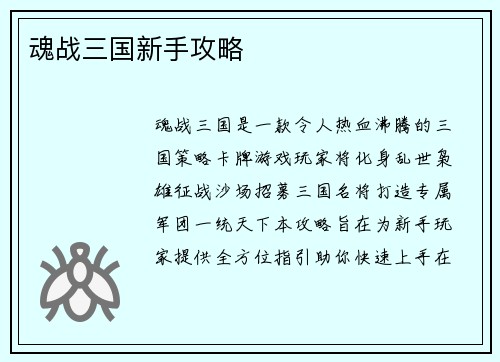 魂战三国新手攻略
